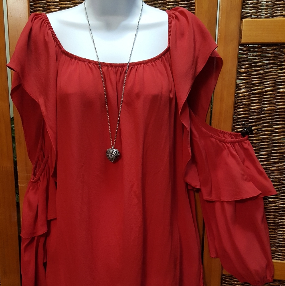 Mika Mindel Red Cold Shoulder Style Top View 4